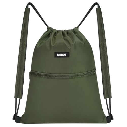 WANDF Drawstring Backpack Sports Gym Bag with Shoulder Pads Water Resistant String Bag Cinch Bag for Women Men (Dark Green) - color: S, Dark Green, size: Small