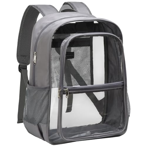 Vorspack Clear Backpack Heavy Duty - Transparent Bookbag for School Fabric & PVC See Through Backpacks for Girls Boys Large Capacity Clear Bag for College Work Travel Security - Grey - color: Grey, size: Large