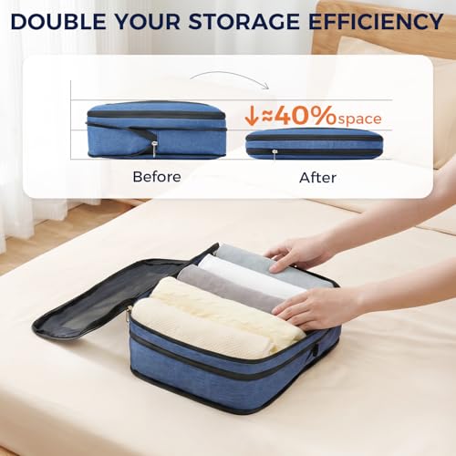 BAGAIL 8 Set Compression Packing Cubes, Durable & Wear-resistant Expandable Luggage Organizer Bags for Travel Accessories(Navy) - color: Navy