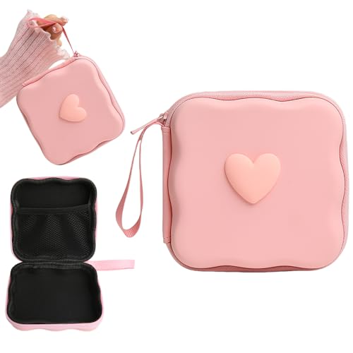 Charger Cover Storage Bag, Lovely 3D Love Heart Waves Design Charger Protector Travel Storage Case, Earphone Wire Saver Cable Cord Organizer Wireless Earphone Storage Box, Pink Love - color: Pink Love