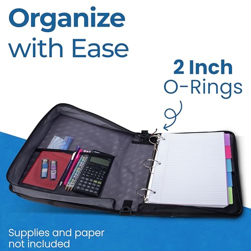 Case-it School Zipper Binder | 2" O-Rings | 350-Sheet | LT-007 Jet Black - color: A Jet Black, size: 1 Pack