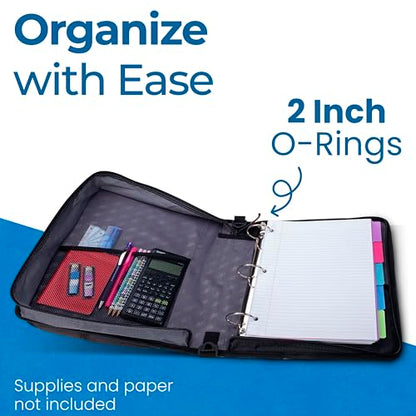 Case-it School Zipper Binder | 2" O-Rings | 350-Sheet | LT-007 Jet Black - color: A Jet Black, size: 1 Pack