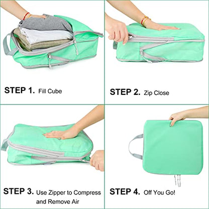 COVAX 4 Set Compression Packing Cubes, Travel Luggage Organizers and Storage Packing Cubes (Green) - color: Green