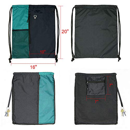 Drawstring Backpack Sports Gym Bag for Women Men Large Lightweight Backpack with Zipper and Water Bottle Mesh Pockets (Black/Teal) - color: Black/Teal, style: Drawstring With Mesh Pocket