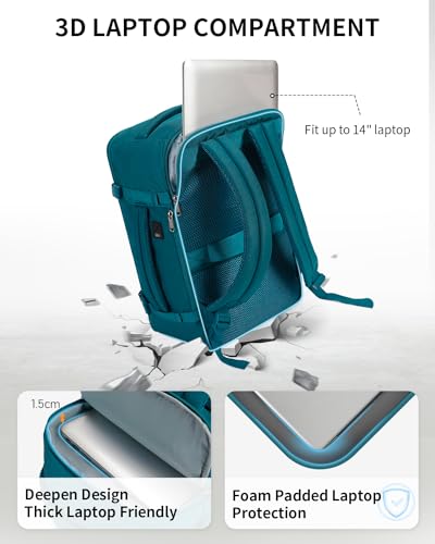 ECOHUB Travel Backpack Airlines Approved Personal Item Bag Carry On Backpack - color: Blue Green, size: 18 inch underseat