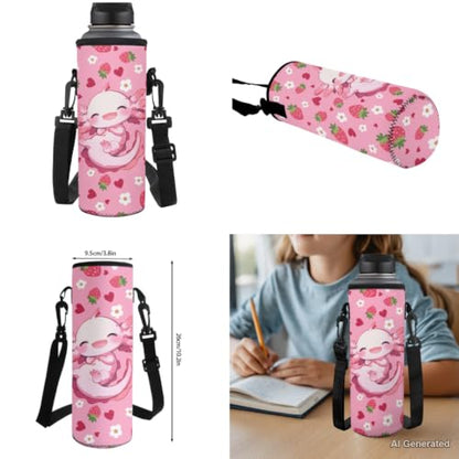 Strawberry Axolotl Backpack for Girls Kids Backpack with Lunch Box Pencil Case and Water Bottle Pouch 4PCS Set Cute Backpacks for Teen Girls Bookbag for Elementary Back to School Supplies - color: Axolotl Strawberry