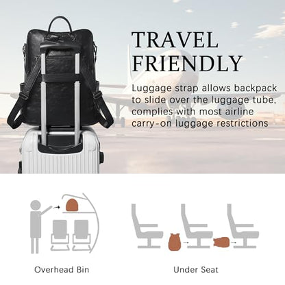 Shrrie Vegan Leather Laptop Backpack for Women 15.6 inch Work Backpack Fashion Travel Backpack Purse for Business College - color: Black01