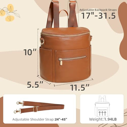 miss fong Small Diaper Bag Mini Diaper Bag, Leather Diaper Bag Backpack Mini Backpack with 14 Pockets Insulated Pockets & Shoulder Strap - color: Brown
