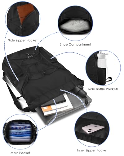 BROTOU Soccer Bags, Football Backpack, Volleyball Bag, Drawstring Soccer Backpack with Ball and Shoe Compartment - color: Black