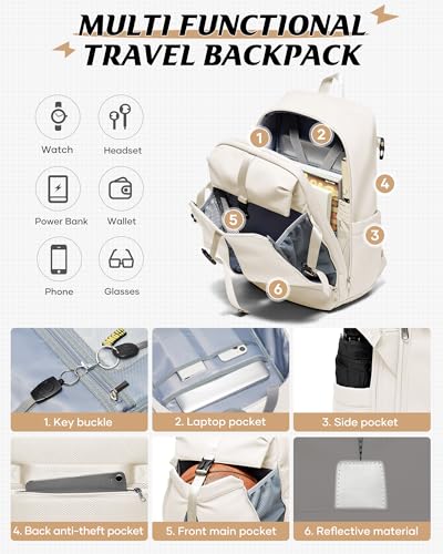 SEAFEW Beige Motorcycle Backpack Helmet Bags with Separate Seal Compression Bag with Travel Pump, Carry on Backpack Flight Approved Casual Daypacks Anti-theft Laptop Daypack for Work Trip Gym - color: Beige