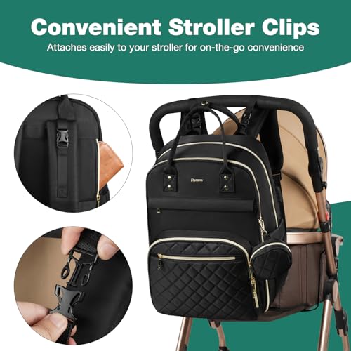 MOMUVO Diaper Backpack for Women Large Capacity with Insulated Pockets Diaper Bags For Baby Girl Boy Waterproof Baby Bags - color: Black-checkered