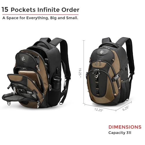 Swissdigital Design Laptop Backpack, Travel Backpack with USB Charging Port Fits 15.6 inches Computer, 31L College School Bookbag for Men,Tan/Black | SD803-34 - color: Tan/Black
