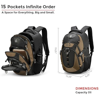 Swissdigital Design Laptop Backpack, Travel Backpack with USB Charging Port Fits 15.6 inches Computer, 31L College School Bookbag for Men,Tan/Black | SD803-34 - color: Tan/Black