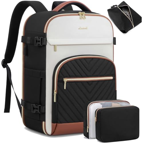 LOVEVOOK Travel Backpack for Women,50L Carry On Backpack for Airplanes,18 Inch Laptop Personal Item Travel Bag,TSA Approved Carry On Luggage,Waterproof Weekender Business Hiking Bag - color: Beige Black Brown, size: XL-4pcS
