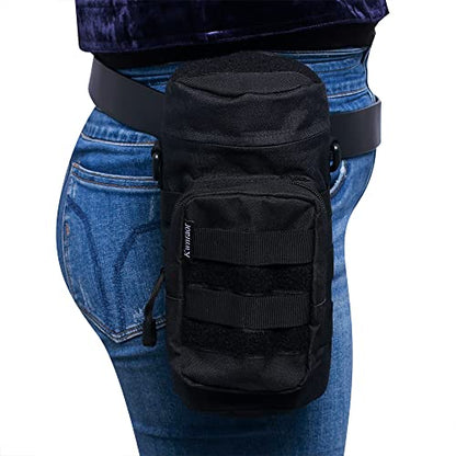 Molle Water Bottle Holder, Tactical Water Bottle Pouches for Backpack with D-Ring Hook - color: Black