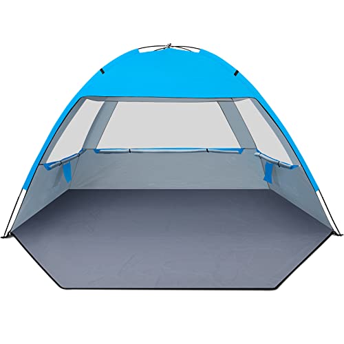 Gorich Beach Tent Sun Shelter for 3/4/6/8/10 Person with UPF 50＋ UV Protection, Lightweight & Easy Setup Beach Shade Canopy, Portable Beach Shade Tent Beach Cabana - color: Blue, size: 4 Person