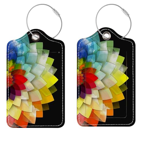 Luggage Tags for Suitcases, 2 Pack Cute PU Leather Suitcase Tag Identifiers TSA Approved with Stainless Steel Loop and Address Card for Baggage Tag for Cruise Airport Travel Essentials by Chelmon - color: 03 Colorful Flower