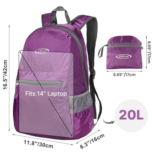 G4Free 20L Small Packable Travel Hiking Backpack for Men Women - color: Purple, size: 20L