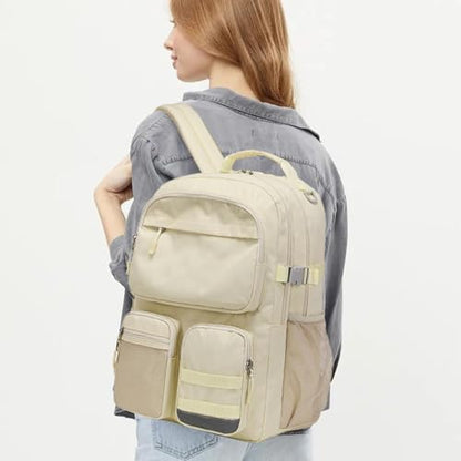 Lohol Water Resistant Backpack with Multifunctional Pockets for Teens, Durable Bookbag fits 15.6 inch Laptop for School Travel College, 25L (Beige) - color: Beige