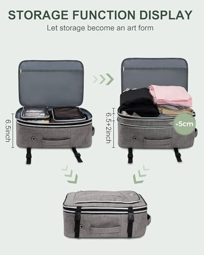 Travel Carry On 17.5" Laptop Expandable Backpack for Men Women, Personal Item Bag Waterproof Airline Approved with USB Charging Hole 3 Packing Cubes, Large Weekender Daypack Business Luggage Suitcase - color: Grey, size: Expandable