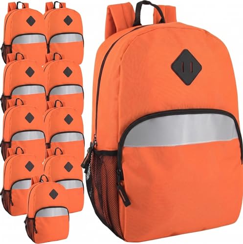 Trail maker (24 Pack) 17" Backpack – Reflective School Backpack with Padded Straps, Water Bottle Pockets for Kids & Adults, School Travel Camp (Orange) - color: Orange