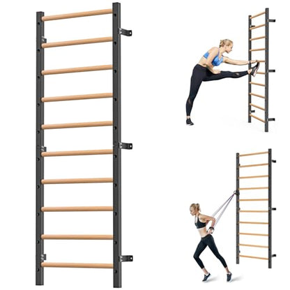Kipika Gymnastic Stall Bar - 2"x2" Swedish Ladder with 1" Hole, Wall Mounted Pull-up Bar Ladder Suspension Trainer, Solid Wood Grips Gymnastics Training Bar for Home, Wall Gym, School - color: Basic Swedish Ladder