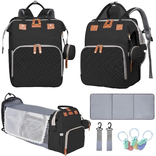 Baby Diaper Bags with Changing Station, Multifunctional Diaper Bag Backpack for Moms Dads with USB Charging Port, Waterproof Travel Diaper, Baby Shower Gifts for Baby Boy & Girls (Black) - color: Black