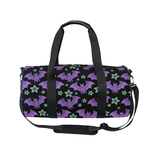 MNSRUU Sports Duffel Bags, Purple Bat Star Athletic Gym Bag Overnight Workout Travel Tote Luggage for Men Women Yoga - color: Bat A18624