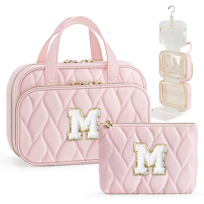 YOOLIFE Birthday Gifts for Women Teen Girls - Hanging Toiletry Bag Initial Makeup Bag, Personalized Large Toiletry Bag, Gifts for Women Teen Girls Daughter Sister - Letter M, Pink - color: Pink, style: M