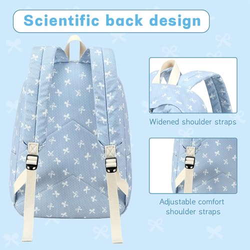 LEDAOU School Backpack for Teen Girls Elementary Middle School Bookbag Kids Backpacks Women Laptop Backpack Travel Daypack - color: Bow Print-blue