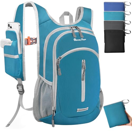 Seektop Small Hiking Backpack Expandable 12L-15L, Lightweight Packable Waterproof Daypack with Phone Pocket for Women Men - color: Peacock Green