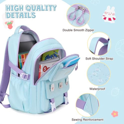 DIGOBAY 3PCS Girls Backpack for School, Cute Kids Backpack for Girls with Lunch Box Pencil Case for Teen Girl Elementary Primary Middle High College School Bookbag with Cute Pins Aquamarine-Purple - color: Aquamarine-purple