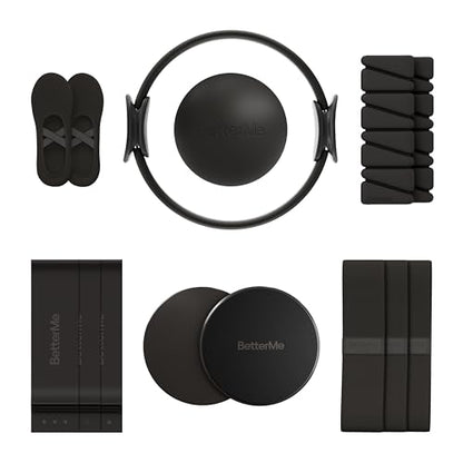 BetterMe Pilates Studio Kit – Pilates Ring, Pilates Ball, Resistance Bands & Sliders – Complete Pilates Equipment Set for Women – Home & Studio Pilates Workout Kit - color: Black
