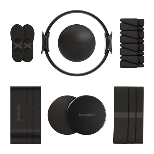 BetterMe Pilates Studio Kit – Pilates Ring, Pilates Ball, Resistance Bands & Sliders – Complete Pilates Equipment Set for Women – Home & Studio Pilates Workout Kit - color: Black