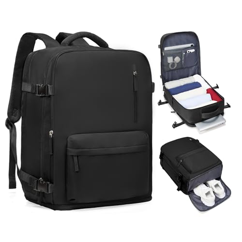 Carry on Travel Backpack for Women Men Large Hiking Laptop College Backpacks Personal Item Bag Waterproof Lightweight Backpack Flight Approved Mochilas de Viaje for Weekender Business,Black - color: A4-black, size: Large-Regular