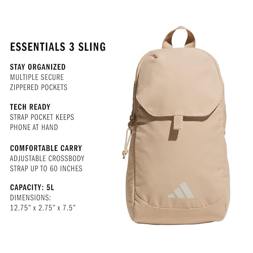 adidas Essentials 3 Crossbody – Sling Bag with Phone Pocket - color: Warm Sandstone Beige/Wonder Alumina Grey