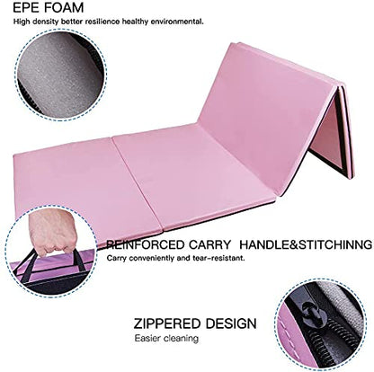Polar Aurora 4'x10'x2 Thick Folding Gymnastics Exercise Mat Aerobics Stretching Yoga Mats - color: Pink