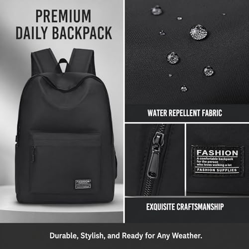 Large Capacity Casual Backpack, Lightweight Laptop Daypack for Daily Travel (black) - color: Black