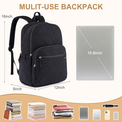 ZUBOND Backpack for Men and Women, School Backpack for Boys Girls, Quilted Casual Travel Daypack, Water-Resistant Bookbag for 15.6 Inch Laptop, Black - color: Black