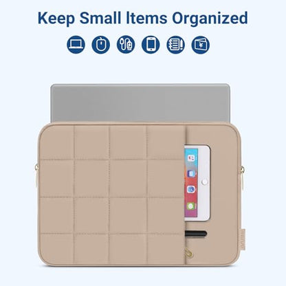 MOSISO Laptop Case 13.3 inch,13-13.3 inch Puffy Laptop Sleeve Compatible with MacBook Air 13 13.6/Neo/Pro 13/Pro 14,HP Dell ASUS,Twelve Square Quilted Bag with Vertical Pocket&Small Case, Brown - color: Brown, size: 13.3 inch