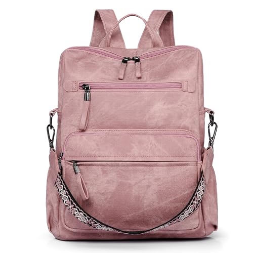 Dora & Liz Backpack Purse for Women, Pu Leather Designer Travel Backpack, Fashion Work Ladies Shoulder Bag Handbag - color: Pink