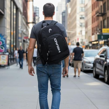 HEAD Gym Tennis Backpack for Men with Shoes Pocket Fits 15.6 inch Laptop - color: Black With Bottom Pocket