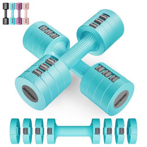 EAST MOUNT Adjustable Dumbbells 5 lb Dumbbells Set of 2 / Pair 10 lb Total Free Weights 6 in 1 Women Hand Weights for Home,Office,Gym Exercise Training 2lb 3lb 4lb 5lb Fast Adjust - color: Blue