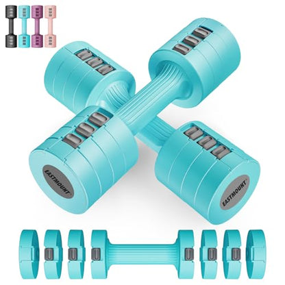 EAST MOUNT Adjustable Dumbbells 5 lb Dumbbells Set of 2 / Pair 10 lb Total Free Weights 6 in 1 Women Hand Weights for Home,Office,Gym Exercise Training 2lb 3lb 4lb 5lb Fast Adjust - color: Blue