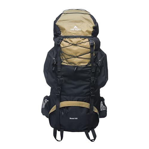 Teton 65L Scout Internal Frame Backpack for Hiking, Camping, Backpacking, Travel, Rain Cover Included, Buck Brown - color: Buck Brown, size: 65L