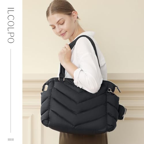 Diaper Bag Tote, Diaper Bag Backpack,Puffer Tote Bag with Pacifier Case, Lightweight Mommy for Hospital, Puffy with 10 Pockets, Convertible Baby for Travel, Black - color: Black