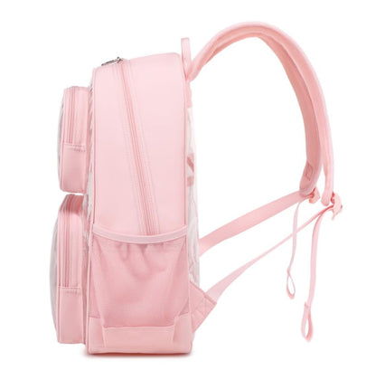 Sisipoet Clear Backpack for School, Heavy Duty Clear Bookbag for Girls Wome Large Transparent Backpack with Oxford Fabric Side Panels 17 Inch, Pink - color: Pink