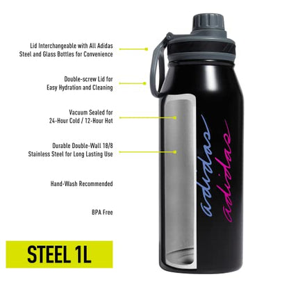 adidas Metal Water Bottle 1L - color: Black/Pulse Mint Green/Blue Fusion