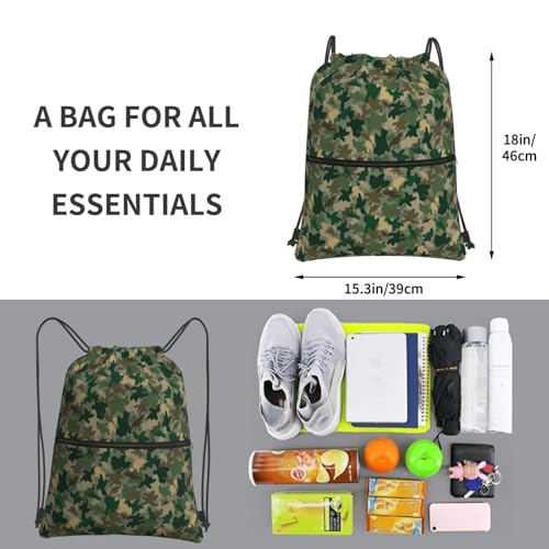 JOOCAR Camo Drawstring Bag Green Dinosaur Backpack Draw String Bags Waterproof Lightweight Sports Gym Beach Sackpack Zipper Pocket for Men Women - color: B2