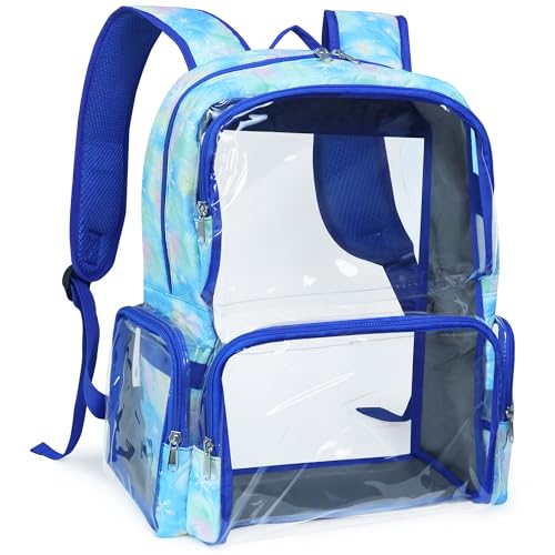 Clear Backpack Heavy Duty,18'' Large Clear Backpack with Multiple Pockets,See Through Bookbag for College Work Security,LOVE Blue - color: Love-blue